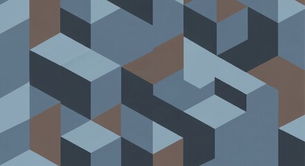 Isometric cube background in blue, brown and gray colors