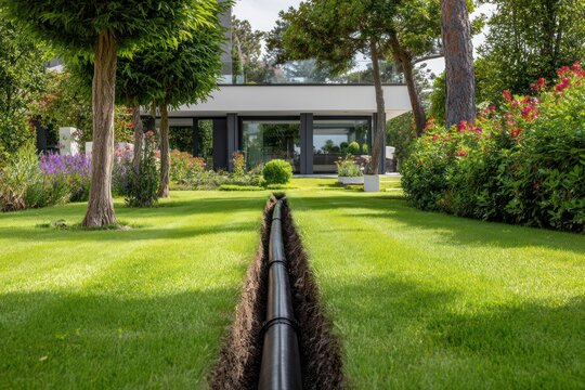 Utility Pipework Laid Beneath Grass in Front of New House