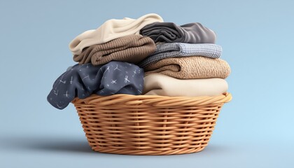Sorting Clean And Dirty Clothes In A Laundry Basket: A Mix Of Freshly Washed And Folded Garments Ready For Washing.