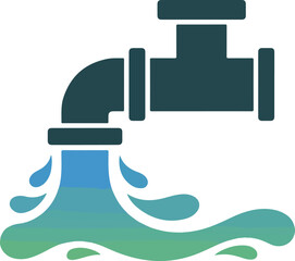 Pipe vector with blue and green water gushing out representing water pollution or discharge from industrial activity