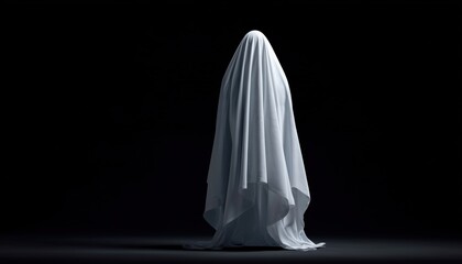 White Sheet Ghost Costume For Halloween Party: A Spooky Outfit Made From A Plain Sheet Draped Over A Black Garment.