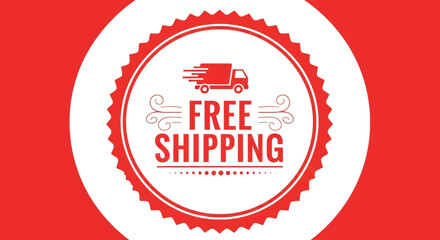 Red and white circular badge graphic promoting free shipping service