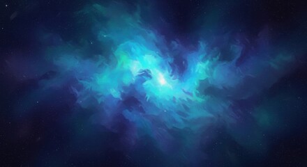 Vibrant blue and green cosmic nebula with stars