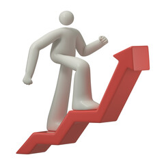 A man climbs a red arrow