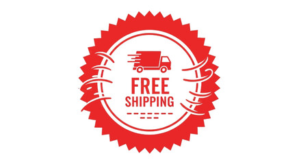 Red circular stamp graphic indicating free shipping with a moving truck icon