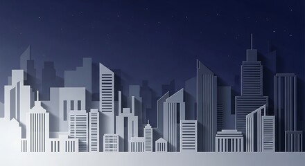 Naklejka premium Paper Cityscape - A Minimalist Urban Landscape at Night.