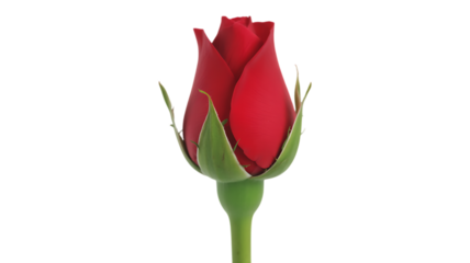 Single Red Rose Bud with Green Sepals on Transparent Background, Ideal for Valentine’s Day, love and spiritual projects, greeting cards, apps, and social media. Includes high-quality scalable PNGs.