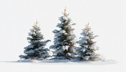 Young Spruces Covered In Snow: Snow-Dusted Small Conifers In The Forest, Young Trees Hidden Beneath The Blanket Of Snow