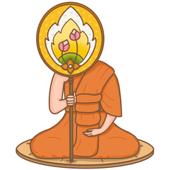 Buddhist monk with a talipot fan