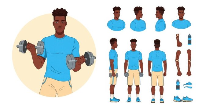 Fit man lifting weights, exercise character design