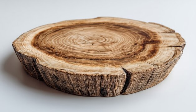 Handcrafted Wooden Plate Carved From Tree Trunk On White Background: Multi-Purpose Display Stand For Your Objects - Powered by Adobe