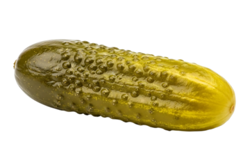 Single pickled cucumber isolated on black background food photography concept