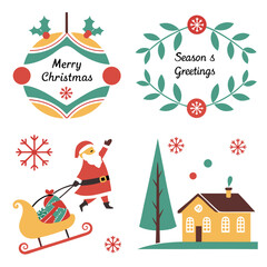 Christmas decoration icons, labels, illustration and elements set. 
