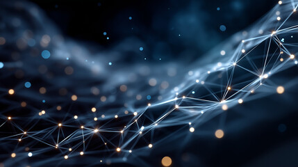 Digital Connectivity: An intricate network of glowing lines and points dances against a dark, ethereal backdrop, symbolizing the interconnectedness of the digital age.