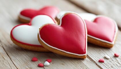 Homemade Organic Heart-Shaped Cookies: Baking With Love For Valentine'S Day Using Natural Ingredients And Glazed To Perfection.