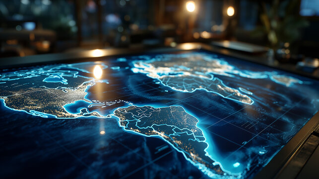 Digital Globe: A futuristic digital screen displays a glowing world map. This scene sets the stage for innovation and global awareness.
