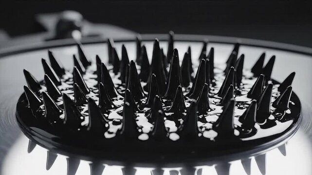 Black Magnetic Ferrofluid Forming Spikes And Patterns On Metal Surface