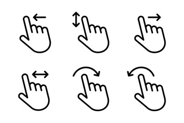 Fototapeta premium Hand finger gesture icon set, slide up down left right finger signs, swipe symbol