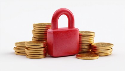 Red Padlock Adorned With Shining Golden Coins, Creating A Luxurious And Eye-Catching Design. Add A Touch Of Opulence To Your Belongings.