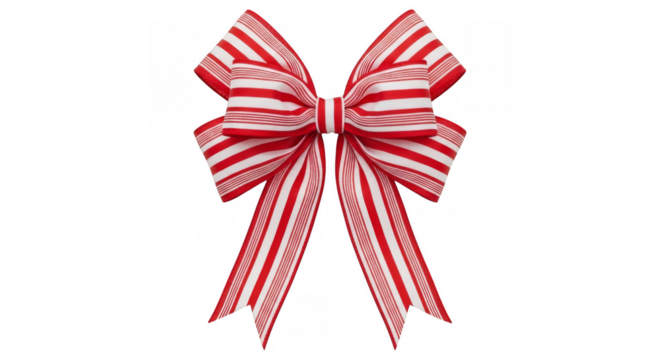 Festive Red and White Striped Ribbon Bow for Holiday Decor.