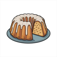 Cartoon birthday cake vector icon for celebration. Cute party dessert with one candle and white icing glaze. Sweet food illustration with colorful sprinkles. Simple pastry graphic.