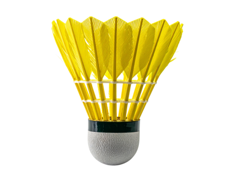Yellow Badminton Shuttlecock Close-Up on Transparent Background.