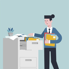 Office worker searching for documents in the filing cabinet.