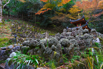 Hundreds of Rakan Statues at Otagi Nenbutsu-ji Temple in Autumn, Japan