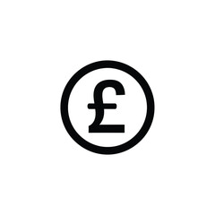 Simple black pound sterling currency symbol inside a circle, isolated on white background, representing finance, money and economy concepts