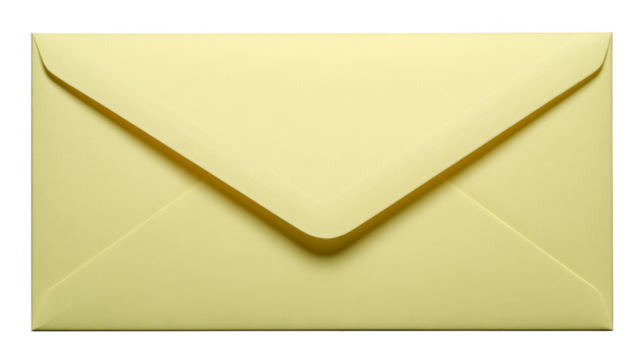 Yellow envelope paper stationery mail communication blank isolated closed rectangular correspondence simple document invitation message office supply background clean elegant formal greeting