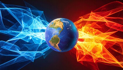 Global Warming Concept Earth Between Fire and Ice Abstract