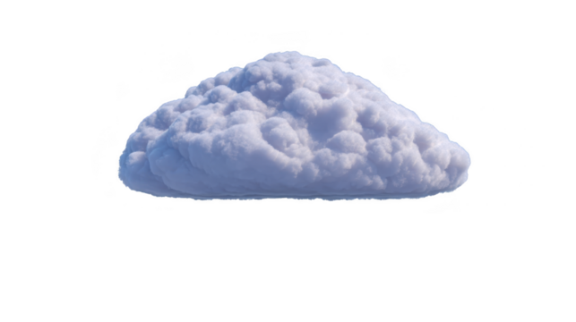 Fluffy white cloud floating isolated on transparent background, soft texture, dreamy and peaceful atmosphere, suitable for weather, nature, or fantasy themes