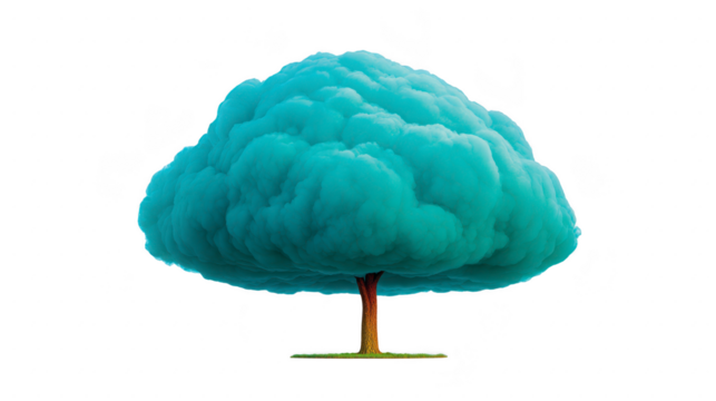 Surreal tree with fluffy blue cloud foliage, isolated on transparency background, imaginative and whimsical, blending nature and fantasy, evokes calm and wonder - Powered by Adobe