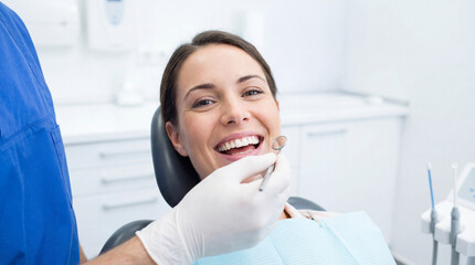 Bright smile during dental check-up at a modern clinic with a friendly dentist providing care in a well-lit environment