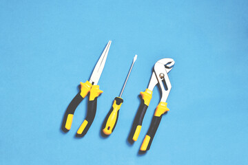 set of tools, blue background
