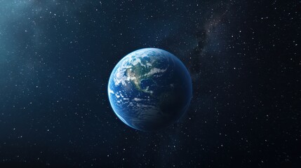 Fototapeta premium A stunning view of Earth from space, showcasing its vibrant blue oceans and green continents against a backdrop of dark, starry space.