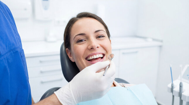 Bright smile during dental check-up at a modern clinic with a friendly dentist providing care in a well-lit environment