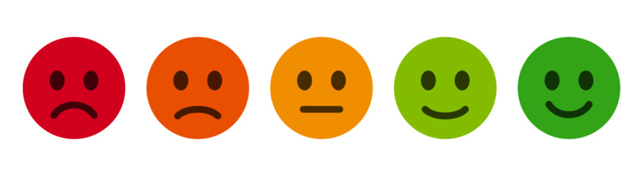 Naklejki Emoji social reactions icon, mood and satisfaction buttons, user feedback or rating scale