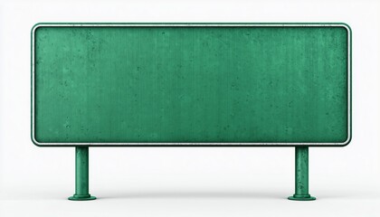 Green Traffic Sign Mockup On White Background: Road Signpost With Blank Board For Directional Purposes. Design Template For Signage Display.