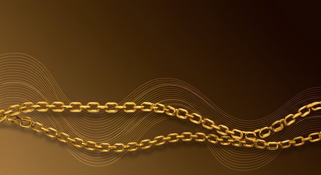 Golden chains with flowing lines on a dark brown backdrop, perfect for design