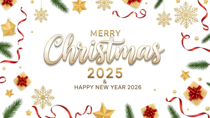 Festive Merry Christmas 2025 and Happy New Year 2026 Holiday Celebration Illustration