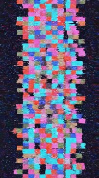 Energetic vertical block displacement creating a colorful mosaic of sampling artifacts and digital noise in a continuous, hypnotic loop modern design, high energy, transmission
