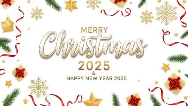 Festive Merry Christmas 2025 and Happy New Year 2026 Holiday Celebration Illustration