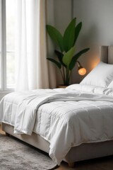 A luxurious, plush mattress bed, inviting and comfortable, perfect for a restful night's sleep The crisp white linens add to the feeling of serenity and calm , clean, rest, serenity