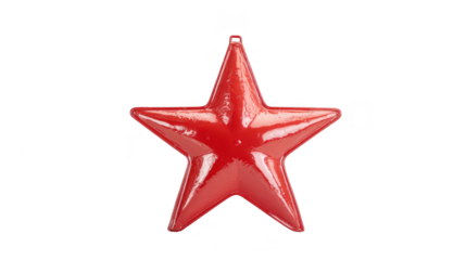Red star ornament, shiny metal decoration, isolated on transparency background, festive holiday decor, cheerful and vibrant, suitable for Christmas tree or celebration display
