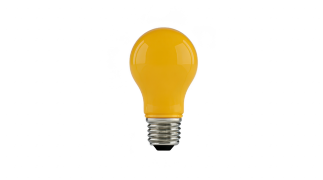 Yellow light bulb isolated on transparency background with metallic base modern design energy concept creative idea innovation electricity minimal style bright mood