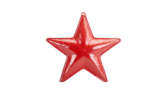 Red star ornament, shiny metal decoration, isolated on transparency background, festive holiday decor, cheerful and vibrant, suitable for Christmas tree or celebration display - Powered by Adobe