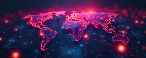 A network of glowing lines connecting diverse abstract shapes, symbolizing innovative interconnectedness and technological advancement , connection points, pattern