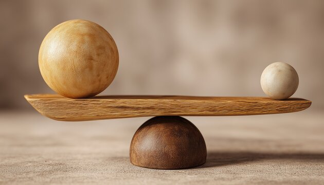 Wooden Scale With Big And Small Balls: Achieving Harmony And Balance Through Rendering.