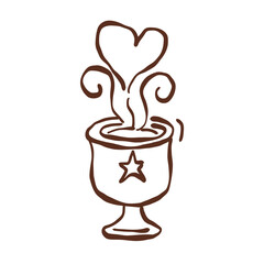 Enchanted winter cup with heart steam rising in warm gentle swirls bringing soft cozy magic to a dreamy castle night